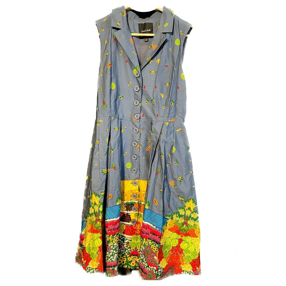 ModCloth Farmers Market Fruit and Vegetable Print Button Down Belted Dress (L)